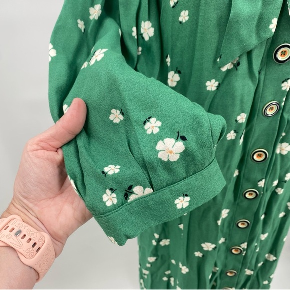 Buru Green Floral Bow Housecoat Dress Extra Small XS - Picture 7 of 13